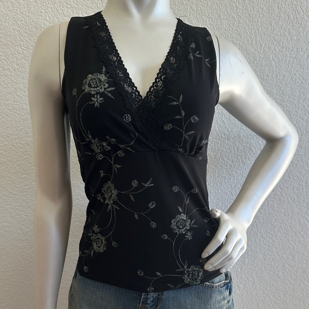 Y2K Suzie In The City Black Lace Accent Blouse